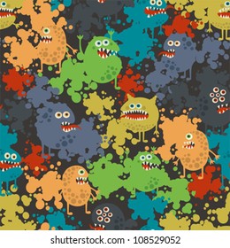 Cute monsters seamless pattern. Vector texture.