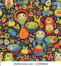 Cute monsters seamless pattern. Vector colorful background.