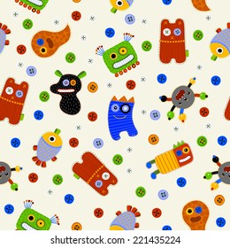 Cute monsters seamless pattern. Vector texture for you background.