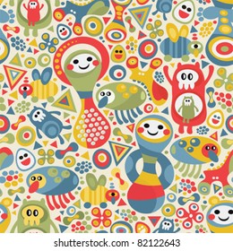 Cute monsters seamless texture. Vector colorful pattern for you background.