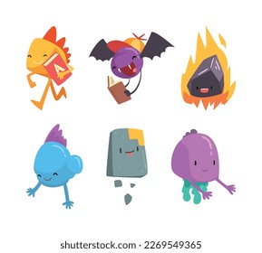 Cute monsters set. Bright joyful funny aliens cartoon vector illustration