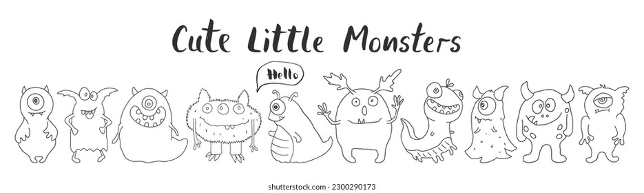 Cute monsters set. Cartoon monsters collection. Vector illustration