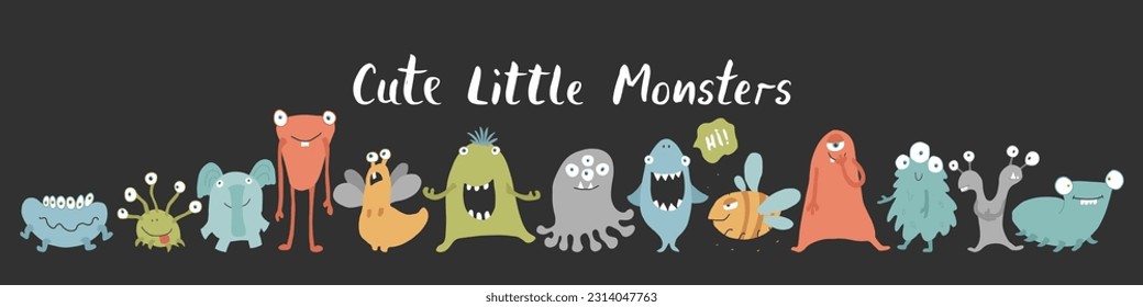 Cute monsters set. Cartoon monsters collection. Vector illustration