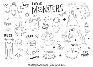 Cute monsters set. Cartoon monsters collection. Vector illustration