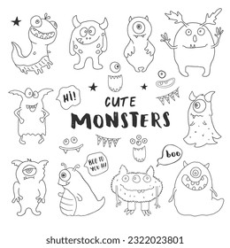Cute monsters set. Cartoon monsters collection. Vector illustration