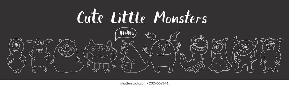 Cute monsters set. Cartoon monsters collection. Vector illustration