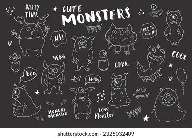 Cute monsters set. Cartoon monsters collection. Vector illustration