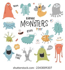 Cute monsters set. Cartoon monsters collection. Vector illustration