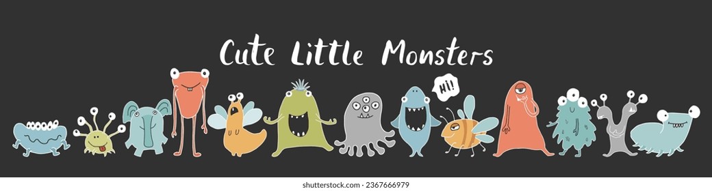 Cute monsters set. Cartoon monsters collection. Vector illustration