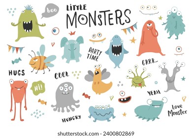 Cute monsters set. Cartoon monsters collection. Vector illustration