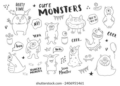 Cute monsters set. Cartoon monsters collection. Vector illustration