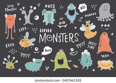 Cute monsters set. Cartoon monsters collection. Vector illustration