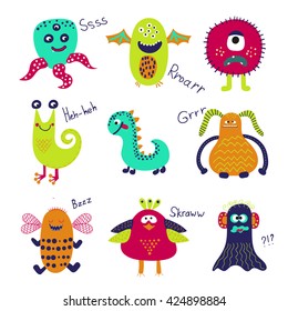 Cute monsters set. Collection of cartoon monster characters isolated on white background. Vector illustration. 