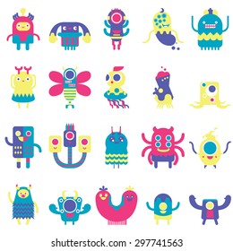 cute monsters set in flat design 