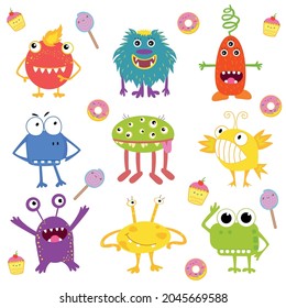 Cute monsters set. Funny monsters art