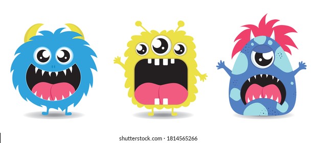 Cute monsters set. Stock vector illustrations