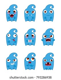 Cute monsters set.  Vector set of cartoon ghosts isolated.