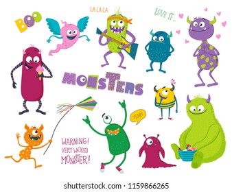 Cute monsters set. Vector illustration for kids 