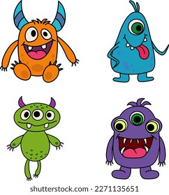 Cute Monsters Set. Vector Illustration of Monsters