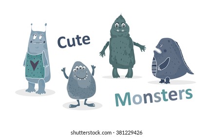 Cute monsters set. Vector illustration