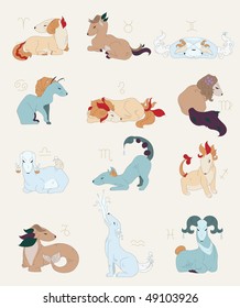 Cute monsters - set of zodiac symbols