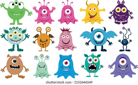 Cute Monsters Vector Clipart, Cartoon Monster