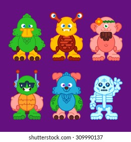 Cute monsters. Vector flat illustration.