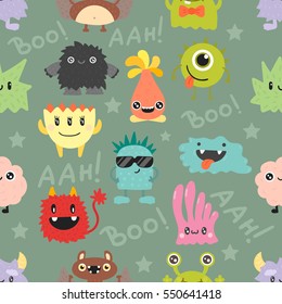 Cute monsters vector seamless pattern