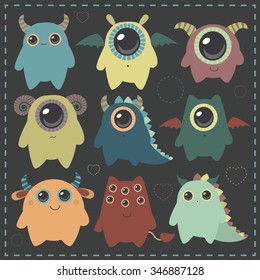 Cute monsters. Vector set