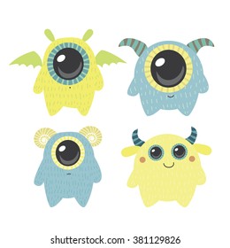 Cute monsters. Vector set