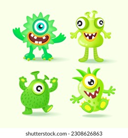 Cute Monsters Vector Set. 
Kids cartoon character design for poster, 
baby products logo and packaging design.