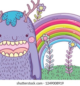 cute monter creature with antlers and rainbow