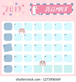 Cute monthly calendar 2019 with llama and star for children.Can be used for web,banner,poster,label and printable