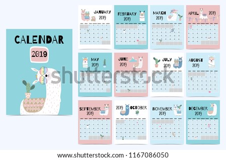 cute monthly calendar 2019 llamaluggagecactusgeometricalglassesheart free monthly calendar 2019