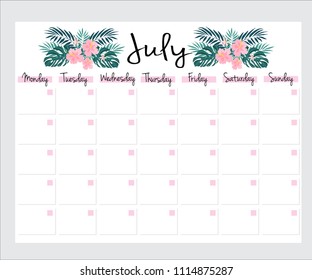 Cute Monthly Planner With Flowers, To Do List, Notes, Printable, Vector