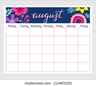 Cute Monthly Planner with flowers, to do list, notes, printable, vector