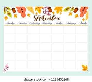 Cute Monthly Planner with flowers, to do list, notes, printable. Autumn Design. vector.