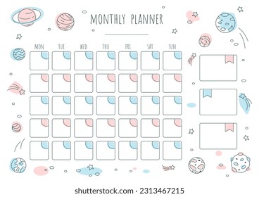 Cute monthly planner with stars and planets