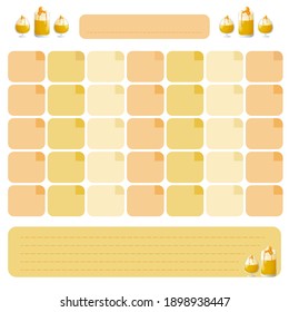 Cute monthly planner template. Butter beer glasses in the white background. Flat style illustration.