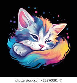 a cute mood cat sweet kitten sleeping with a pastel style, conveying a cozy and 