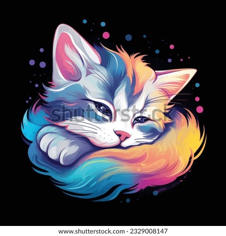 a cute mood cat sweet kitten sleeping with a pastel style, conveying a cozy and 