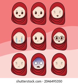 Cute mood icon with red hijab