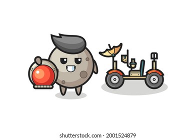 the cute moon as astronaut with a lunar rover , cute style design for t shirt, sticker, logo element