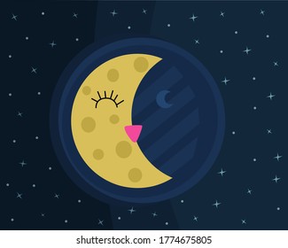 cute moon background, starry sky, vector illustration