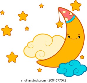 Cute moon cartoon. Moon clipart vector illustration