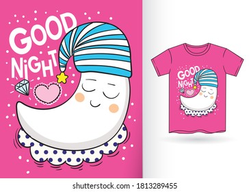 Cute moon cartoon hand drawn for t shirt