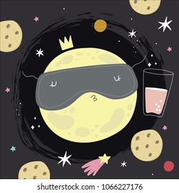 Cute moon cartoon illustration. Good night