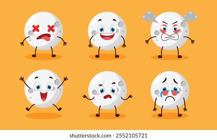 cute moon cartoon with many expressions design illustration