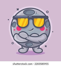 cute moon character mascot with cool expression isolated cartoon in flat style design