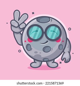 cute moon character mascot with peace sign hand gesture isolated cartoon in flat style design